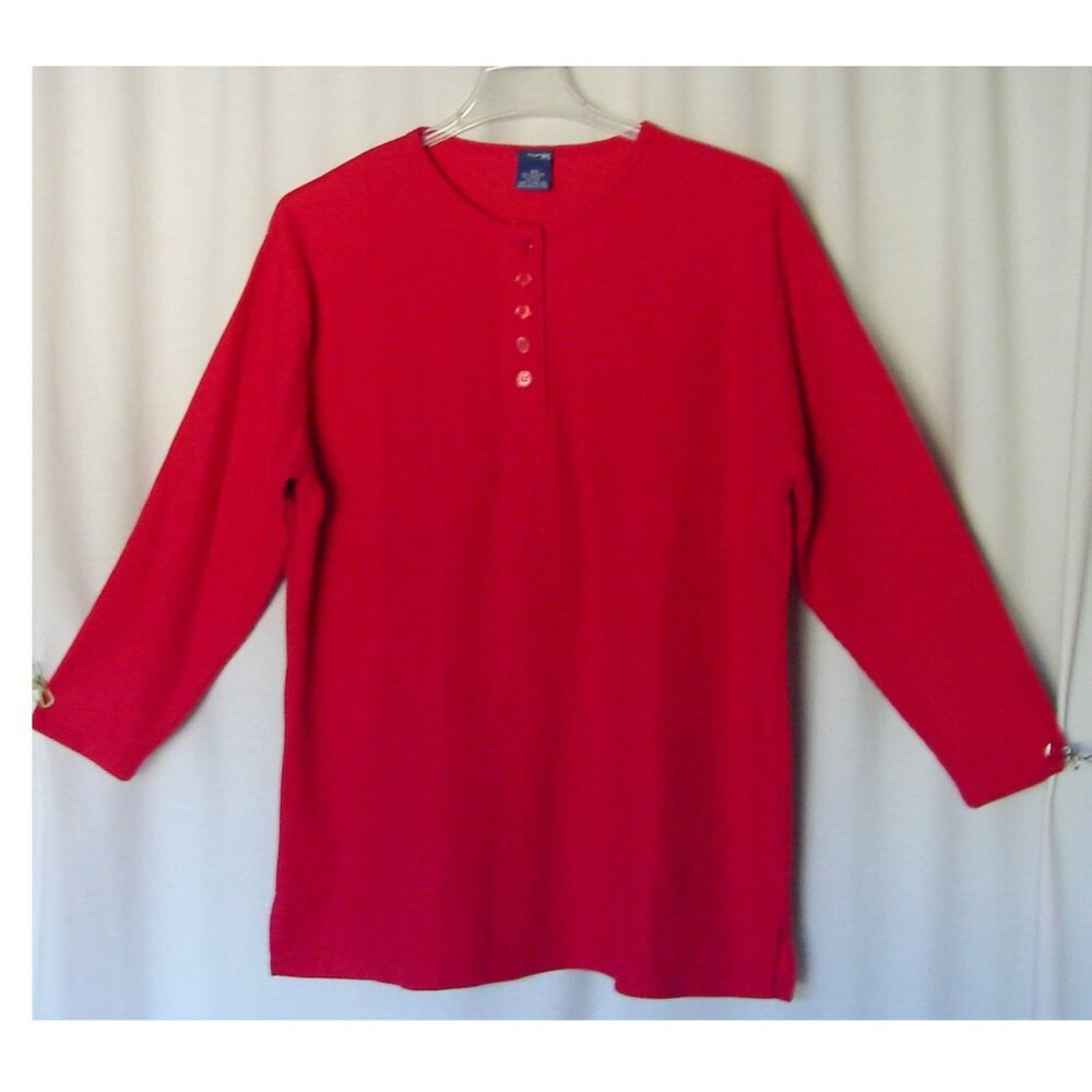 Honors Plus Size Henley TOP, 18W, Red, Long Sleeve, Oversized fits 1X-2X Vtg